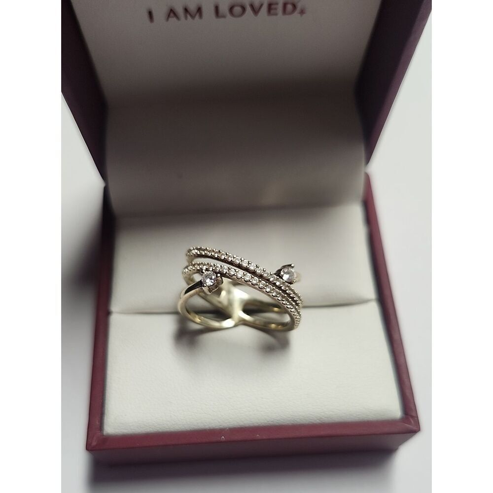 Sterling Silver With Soft Golden Overlay Twisted Crystal Ring Size 7.25
